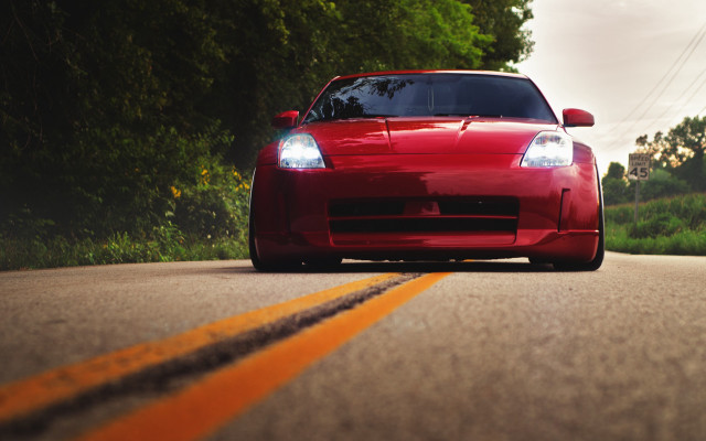 Red sports car road trees #7 free wallpaper for desktop - medium preview image