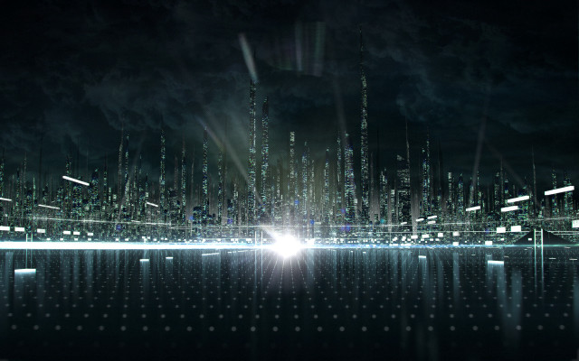 Futuristic city bright light reflection free wallpaper for desktop - medium preview image