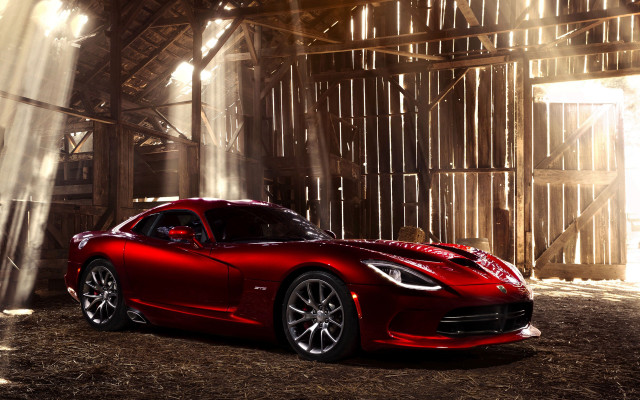 Red sports car barn sunlight free wallpaper for desktop - medium preview image