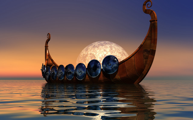 Boat wheels water moon fantasy free wallpaper for desktop - medium preview image