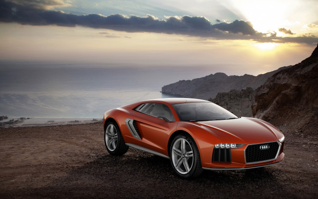 Car cliff ocean sunset clouds free wallpaper for desktop - medium preview image