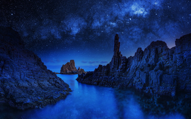 Night sky stars water rocks #3 free wallpaper for desktop - medium preview image