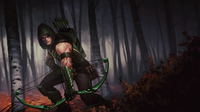 Green archer woods bow leaves free wallpaper for desktop - medium preview image