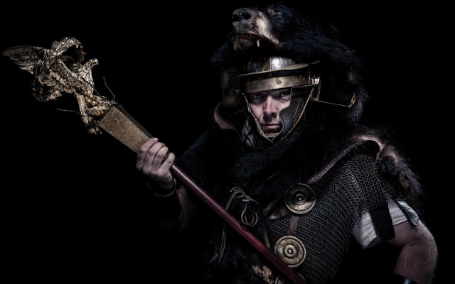 Primitivism helmet man sword bird free wallpaper for desktop - medium preview image