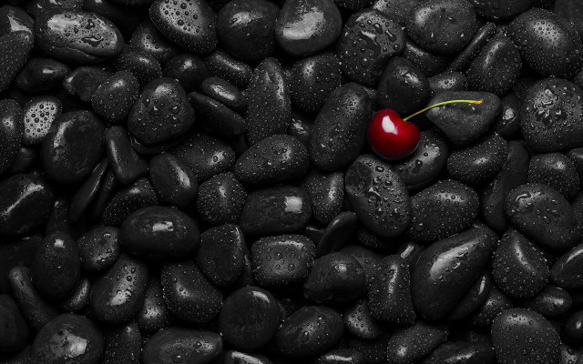 Cherry rocks water droplets black free wallpaper for desktop - medium preview image