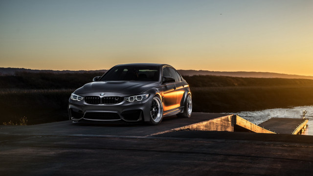 Bmw car ramp water sunset free wallpaper for desktop - medium preview image