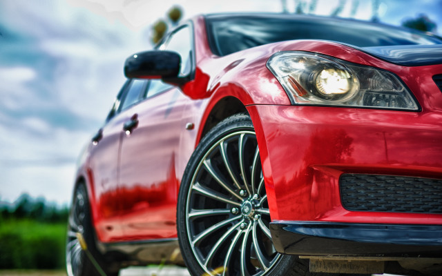 Red car road clouds mountain free wallpaper for desktop - medium preview image