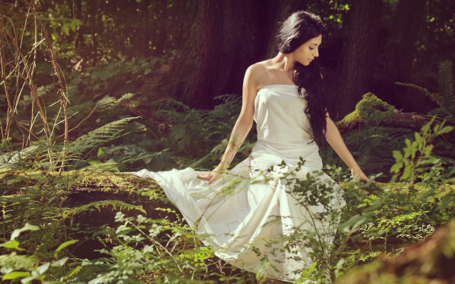 Woman white dress forest nature free wallpaper for desktop - medium preview image