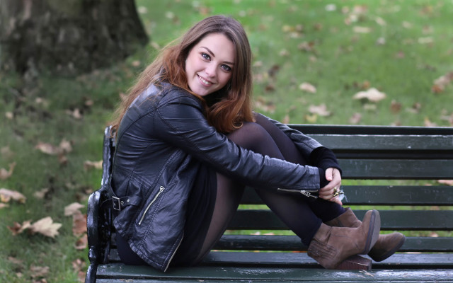 Woman park bench boots cosplay free wallpaper for desktop - medium preview image