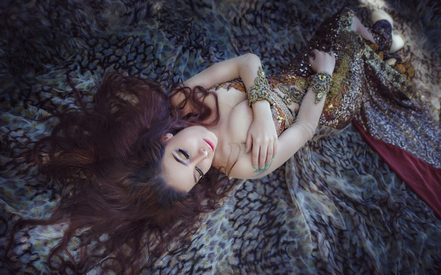 Woman lying bed wind blown free wallpaper for desktop - medium preview image