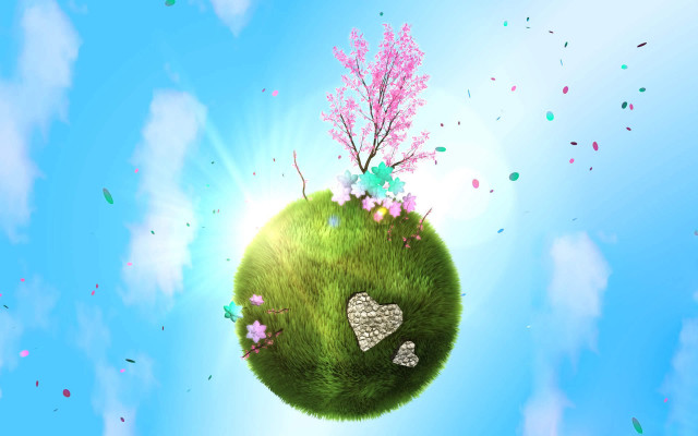 Green ball hearts floating clouds free wallpaper for desktop - medium preview image