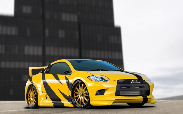 Yellow sports car black stripe free wallpaper for desktop - medium preview image