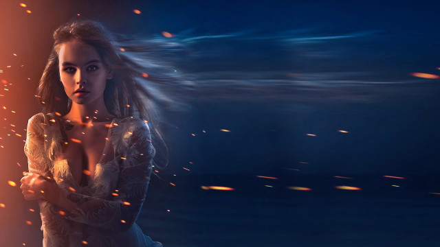 Woman longhair firework embers sparks free wallpaper for desktop - medium preview image