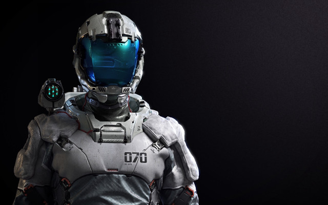 Futuristic suit helmet gun space free wallpaper for desktop - medium preview image