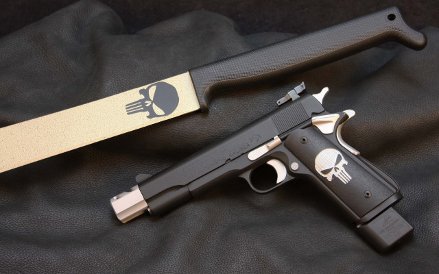 Gun knife skull black cloth free wallpaper for desktop - medium preview image