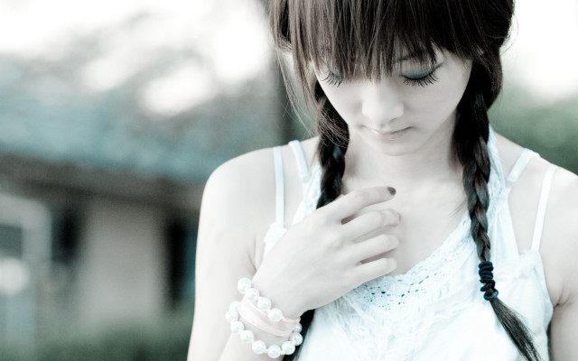 Woman braid cellphone white shirt free wallpaper for desktop - medium preview image