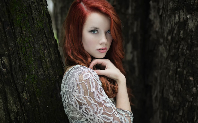 Red haired woman forest gothic #2 free wallpaper for desktop - medium preview image