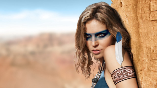 Woman blue makeup knife desert free wallpaper for desktop - medium preview image
