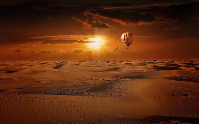 Hot air balloon desert sunset free wallpaper for desktop - medium preview image