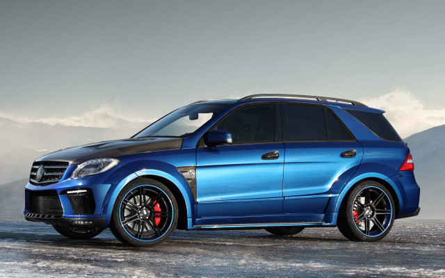 Blue mercedes suv snowy road free wallpaper for desktop - medium preview image