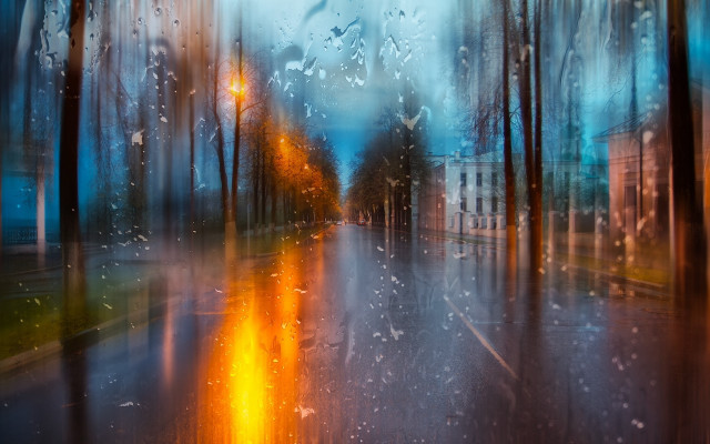 City street rainstorm impressionism light free wallpaper for desktop - medium preview image
