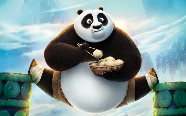 Panda holding food ledge sky free wallpaper for desktop - medium preview image