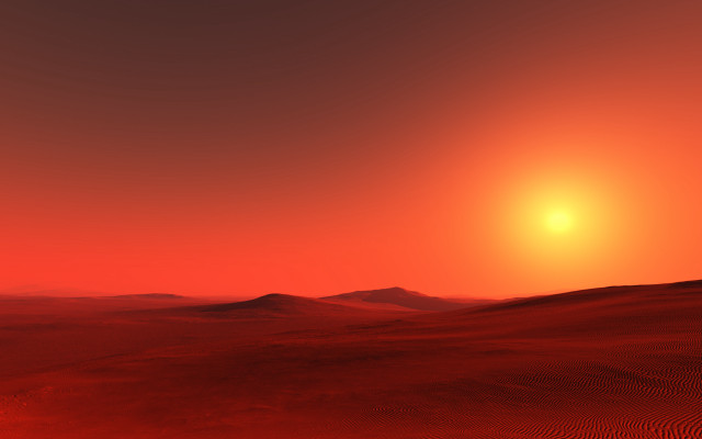 Red sunset desert mountain ocean free wallpaper for desktop - medium preview image