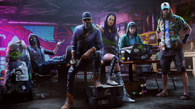 Group of people skateboards cyberpunk free wallpaper for desktop - medium preview image