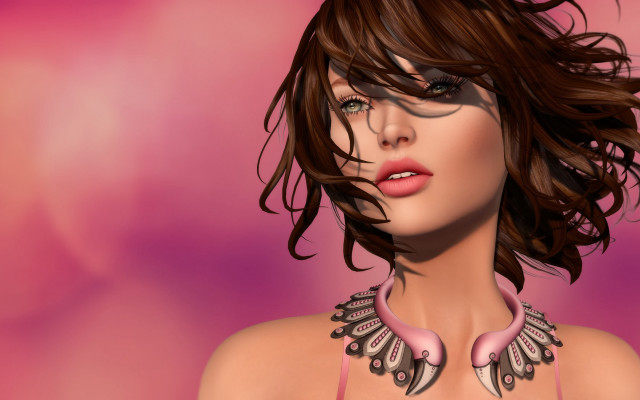 Woman pink necklace brown hair free wallpaper for desktop - medium preview image