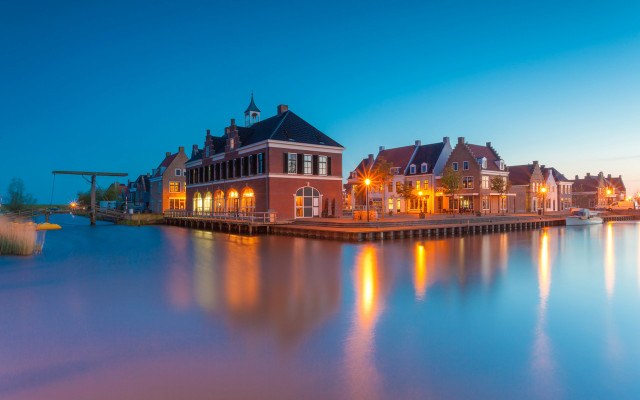 Water cityscape pagoda bridge sunset free wallpaper for desktop - medium preview image