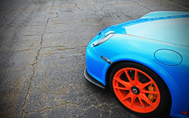 Blue sports car orange wheels #2 free wallpaper for desktop - medium preview image