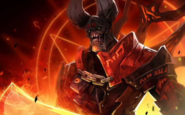 Demonic horned red outfit sword free wallpaper for desktop - medium preview image