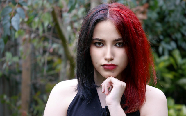 Red hair black top gothic free wallpaper for desktop - medium preview image