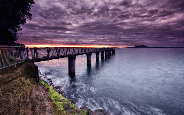 Pier sunset ocean purple sky free wallpaper for desktop - medium preview image