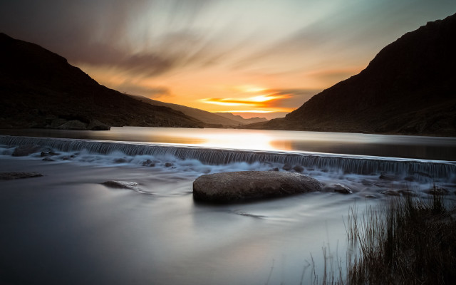 Large rock river mountain sunset free wallpaper for desktop - medium preview image