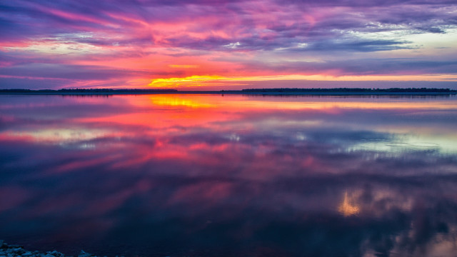 Colorful sunset lake clouds boat free wallpaper for desktop - medium preview image