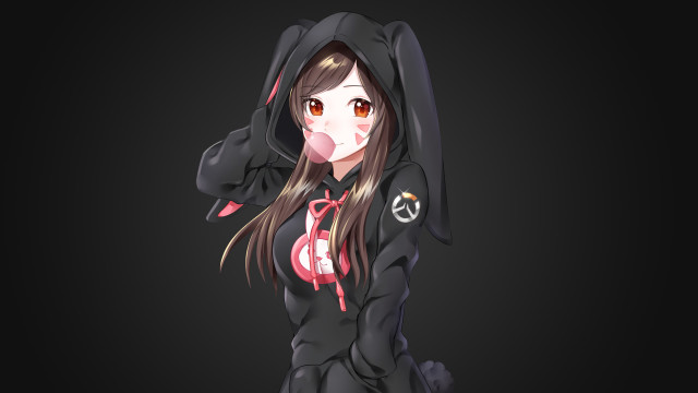 Black hoodie anime rabbit eared free wallpaper for desktop - medium preview image