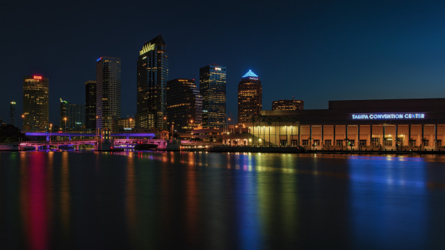 City skyline night lit bridge #2 free wallpaper for desktop - medium preview image
