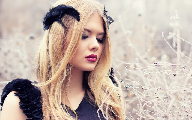 Blonde woman black dress flower #2 free wallpaper for desktop - medium preview image