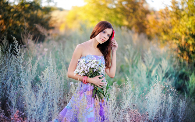 Woman dress bouquet autumn nature free wallpaper for desktop - medium preview image