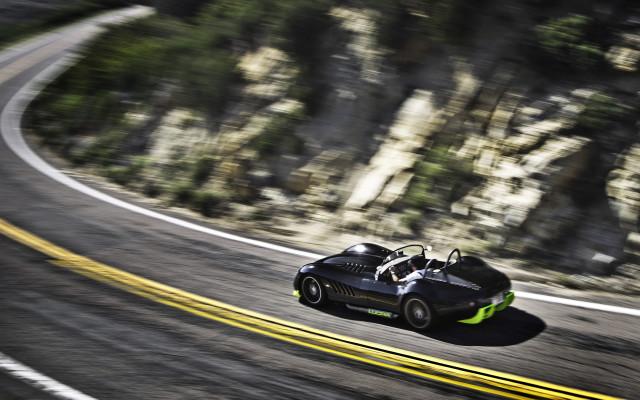 Black car winding road mountain free wallpaper for desktop - medium preview image