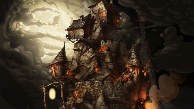 Castle clock full moon painting #2 free wallpaper for desktop - medium preview image