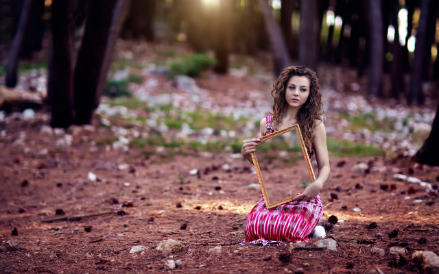 Pink dress mirror forest surreal free wallpaper for desktop - medium preview image