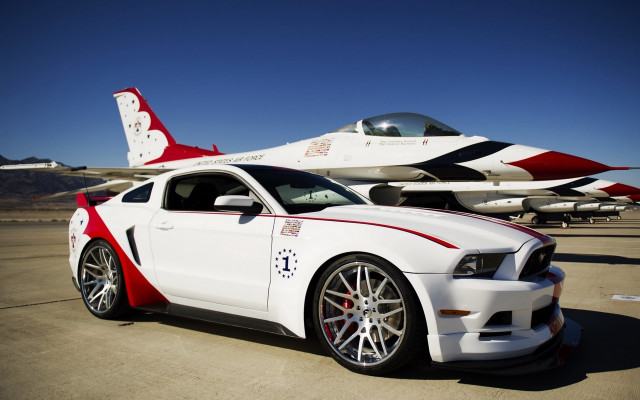 White mustang jet fighter runway free wallpaper for desktop - medium preview image