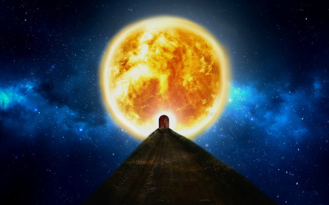 Hill sun stars blue sky free wallpaper for desktop - medium preview image