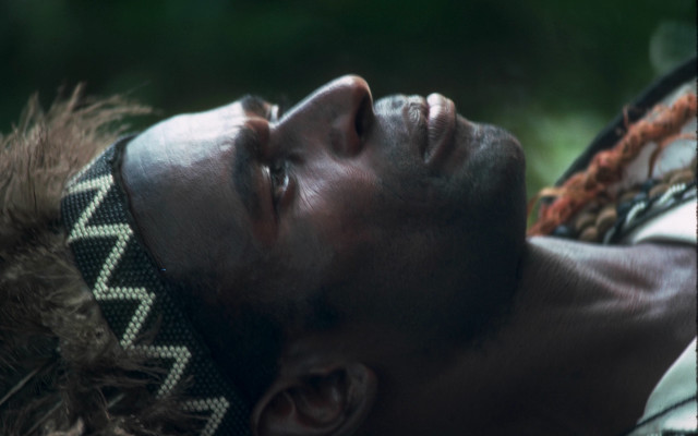 Afrofuturism man headband lying closed free wallpaper for desktop - medium preview image