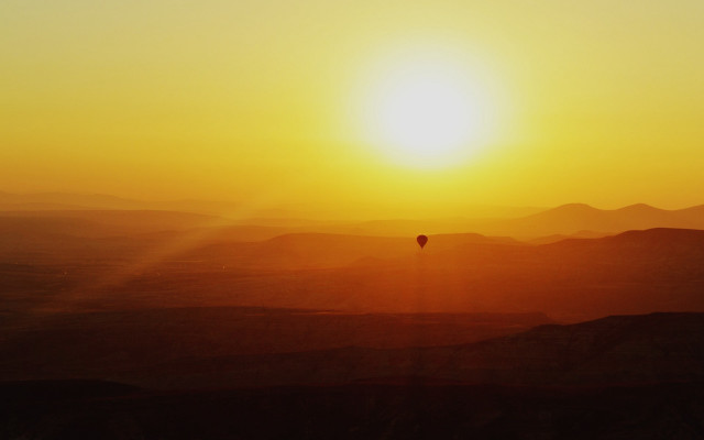 Hot air balloon sunset mountains #2 free wallpaper for desktop - medium preview image