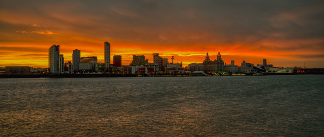 City skyline red sky water free wallpaper for desktop - medium preview image