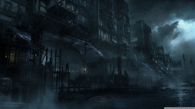 Dark city smoke steam buildings free wallpaper for desktop - medium preview image