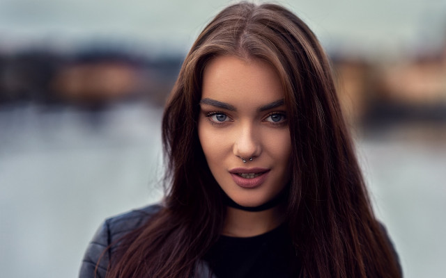 Woman nose ring black shirt free wallpaper for desktop - medium preview image